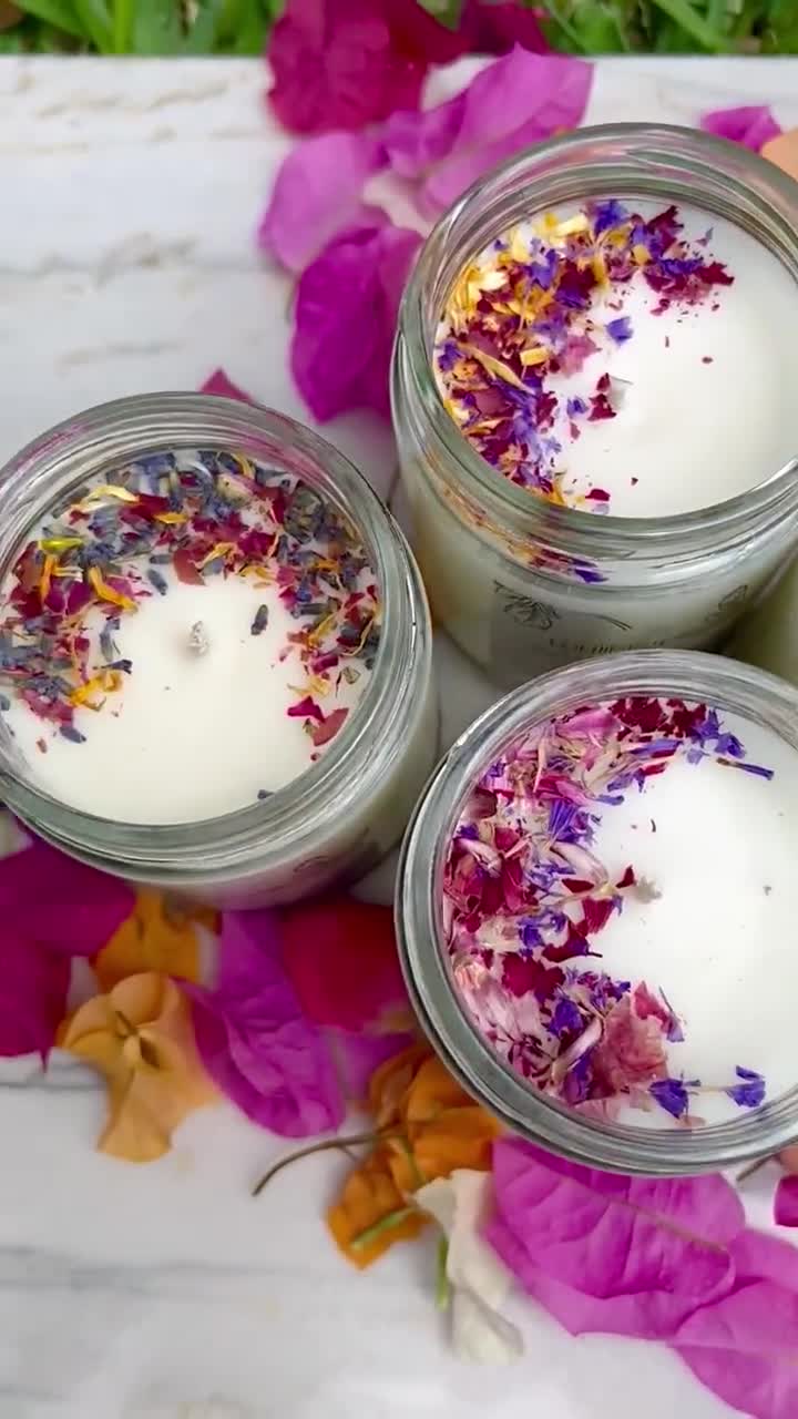 Organic Rose Petal Soy Candle Summer Candle Valentine Candle New Year Candle  Mothers Day Candle Spring Candle Flower Candle 