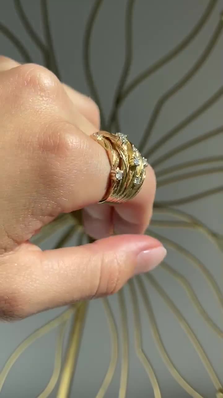 Estate Vintage 14KT Yellow Gold Scattered Diamonds Basket