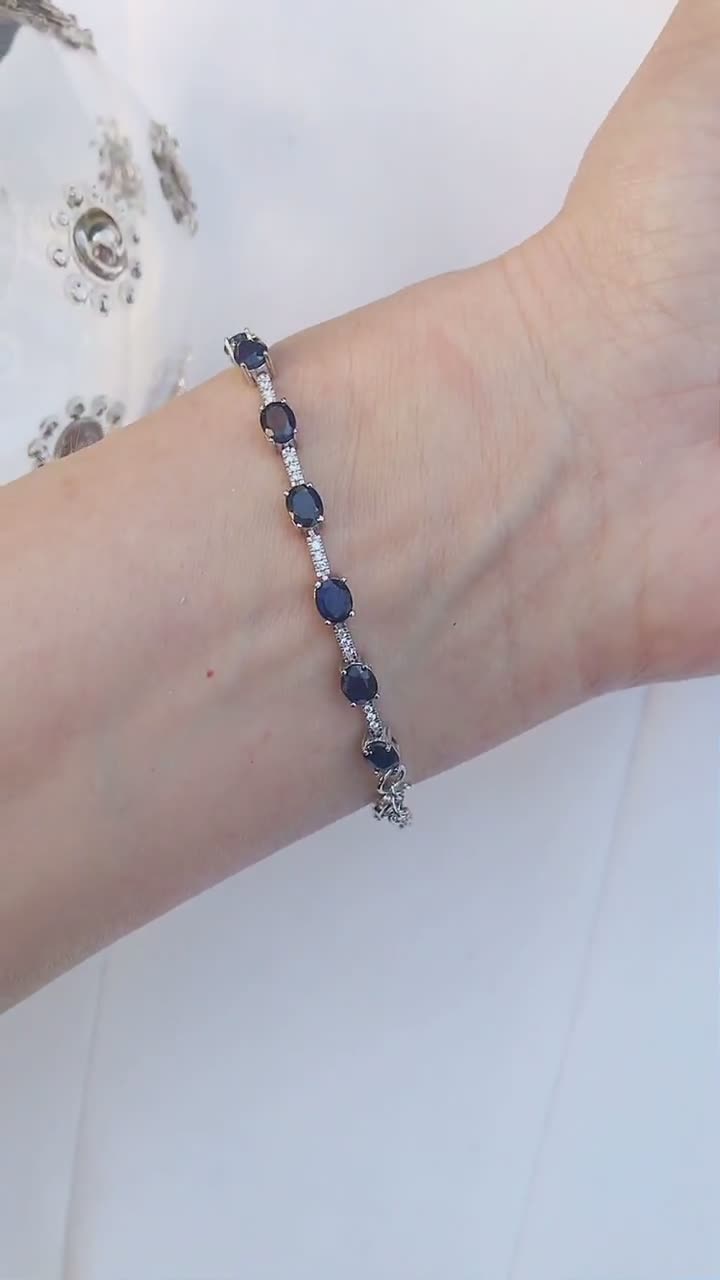 Blue online & White Sapphire Sterling Silver Bracelet