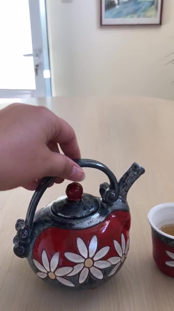 陶器のティーポット、かわいいティーポット、陶器の手作りケトル