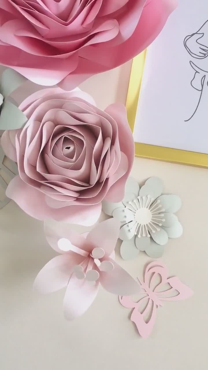 GIANT PAPER FLOWERS wall decor, large flower to hang on wall, wall flowers for girls nursery, rose wall art, floral baby shower decoration video poster