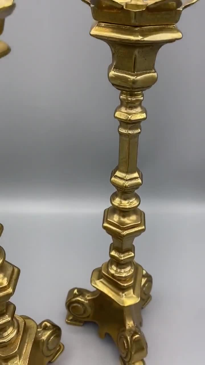 Pair of Antique Brass Candlesticks 12 Inch Tall Floor or Table Pair Pricket  Candlestick Brass Candlesticks Baroque Style 