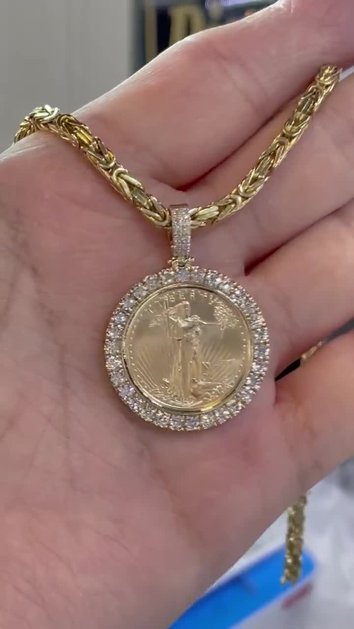 Colgante de moneda de oro de diamante collar de medallón de - España