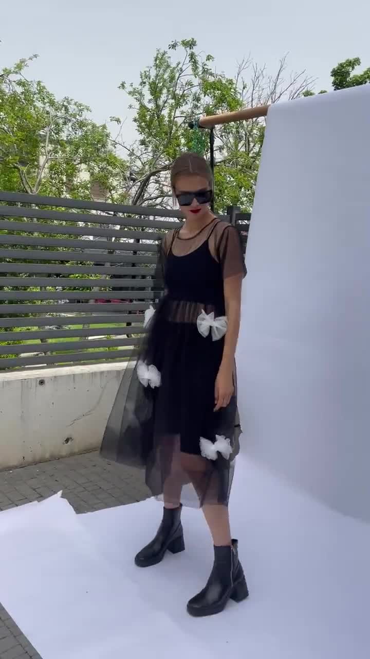 Black Tulle Dress, Sheer Party Dress, Tulle Cocktail Dress