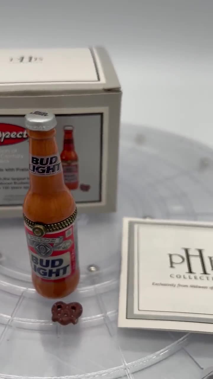 Bud Lite Beer Bottle Porcelain Trinket Box With Pretzel - PHB 2000