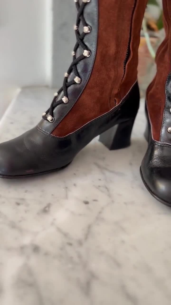 Unused 1960s Mod Leather and Suede Lace up Boots - Etsy