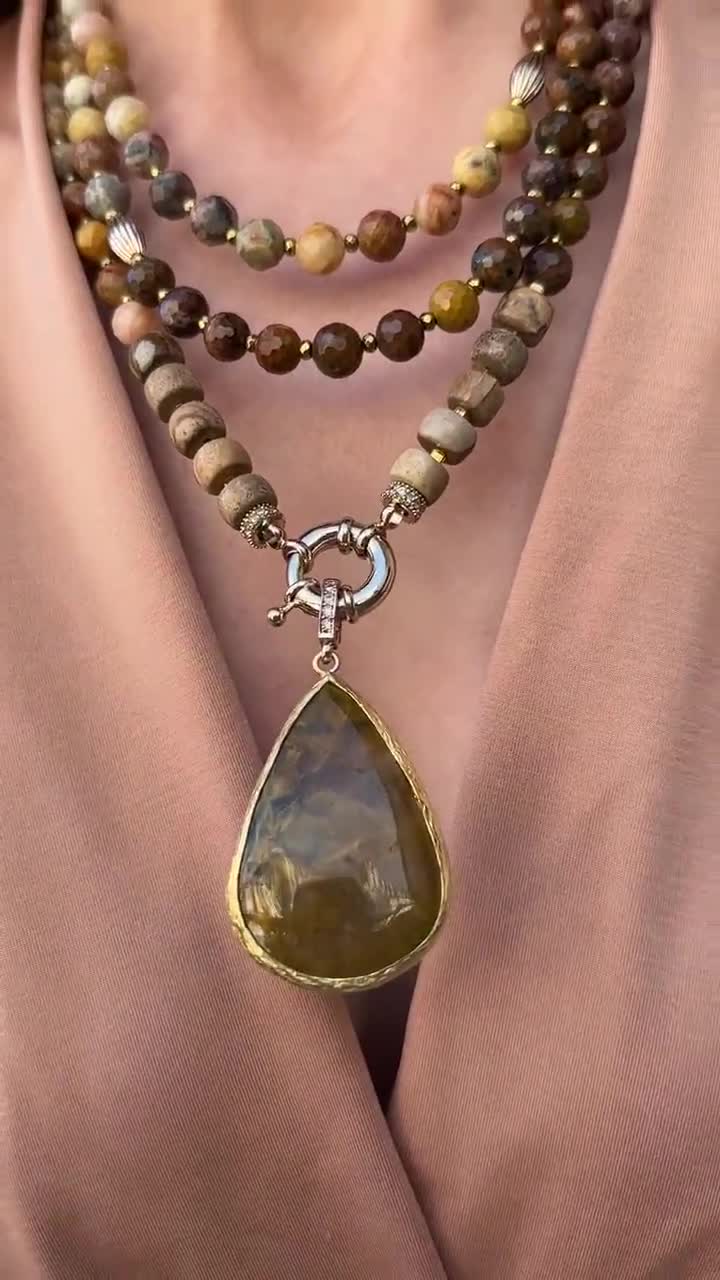 Natural Gemstone (Brown Aura Quartz) Necklace