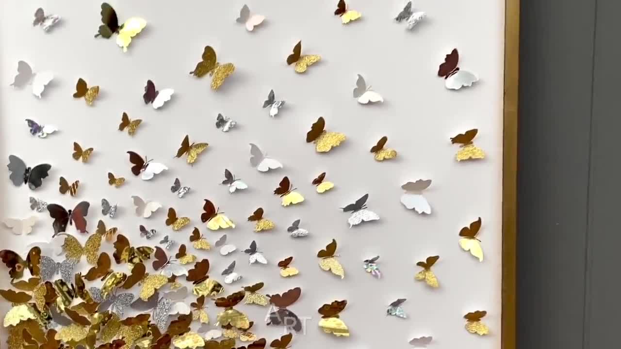 Art Butterfly - Etsy Gold Home Wall 3D Art Paper 3D Art Decor .