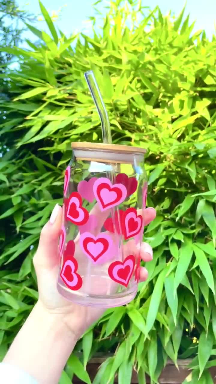 Love Heart Sweets Bamboo Lid Can Glass Drink 16oz Cup Gift Personalised  Includes Glass Straw Valentines beer Can Mug Jar 
