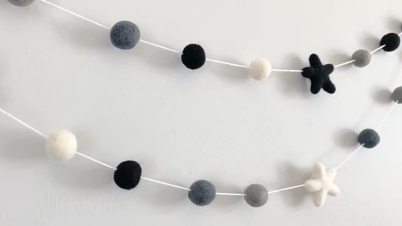 Felt Ball Garland, Black Garland, Pom Pom Garland, Pom Pom Nursery, Black  Felt Ball Garland, Pom Pom Decor, Monochrome Garland, Felt Ball 