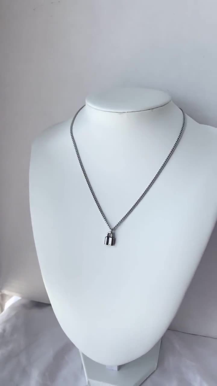 Dainty Silver Lock Necklace for Women / Stainless Steel Water 