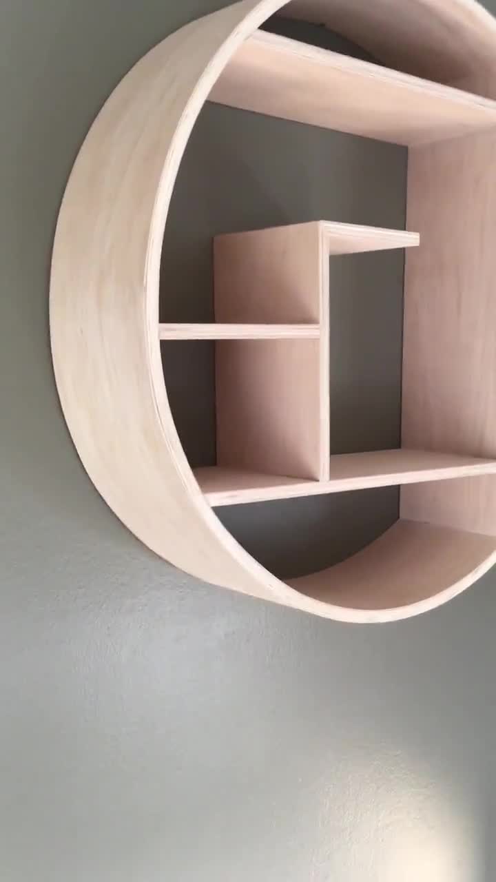 Large Maple Round Wall Shelf: Mid Century Modern Zen Decor (30