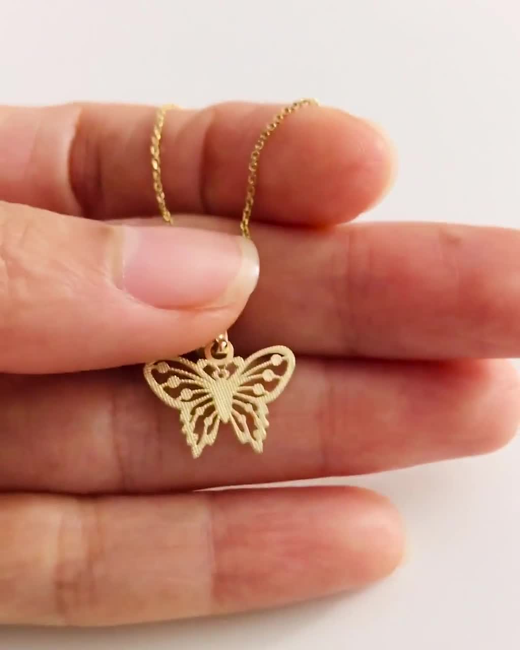 10K Solid Gold 16mm Butterfly Pendant, 10K Dainty Butterfly Necklace, Real  Gold Diamond Cut Butterfly Charm, 10K Solid Gold Necklace - C1002