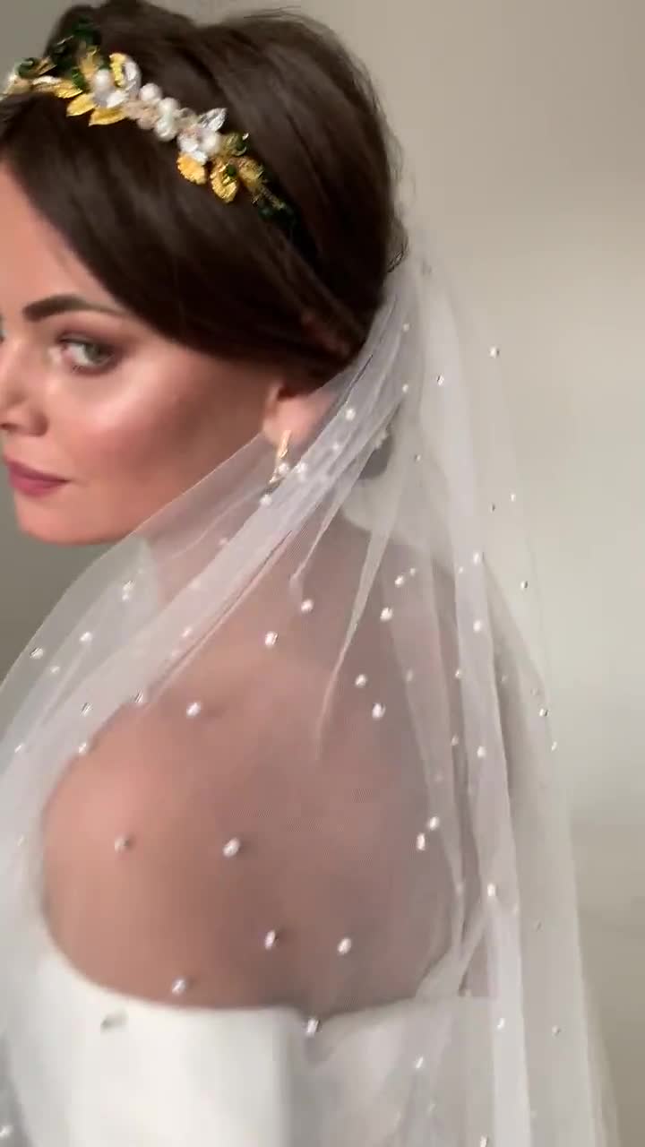 Double Layer Wedding Veil With Faux Pearl Bridal Veil - Temu