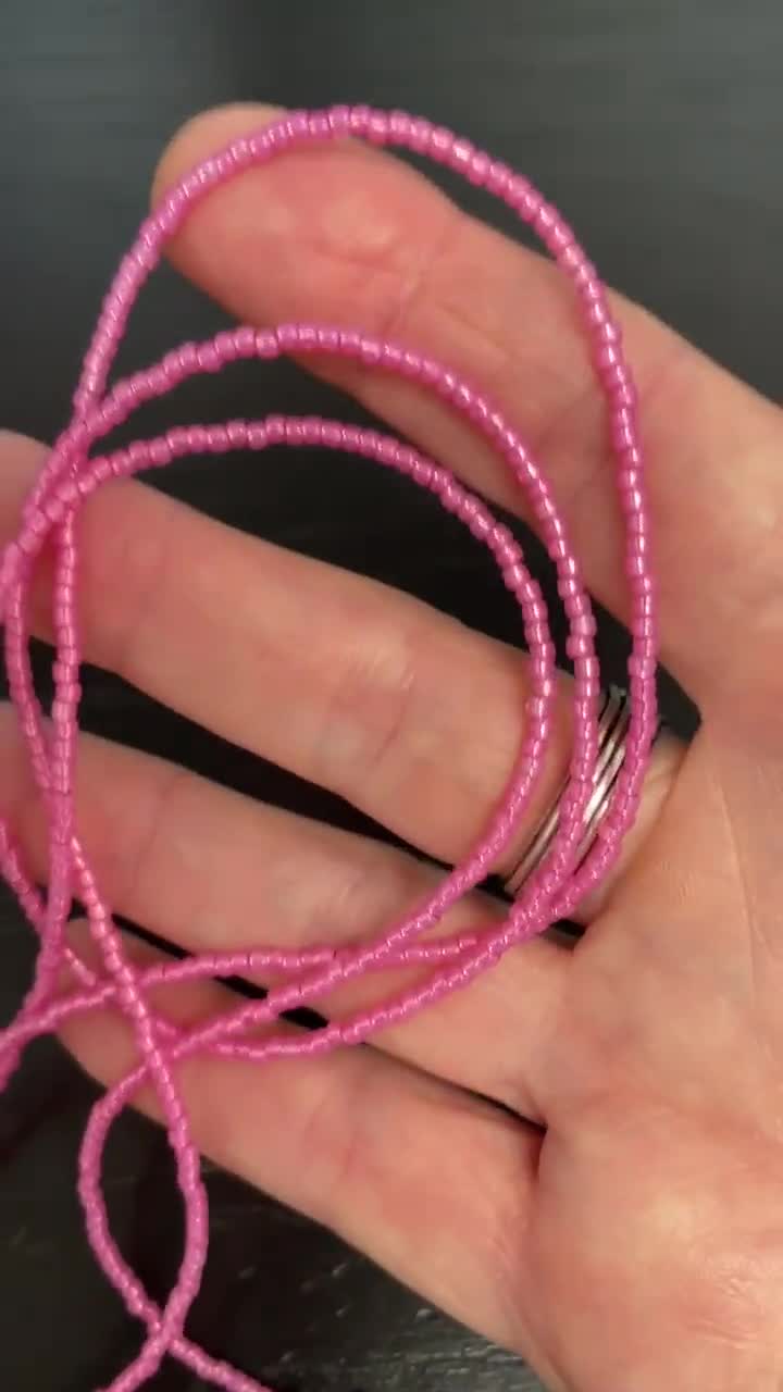 Hot Pink Seed Bead Necklace, Thin 1.5mm Single Strand Beaded Necklace 30