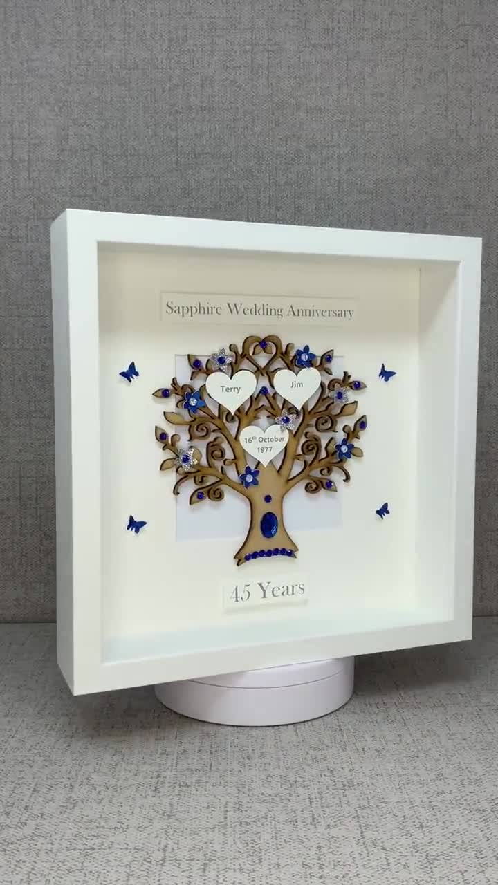 45th 45 Years Sapphire Wedding Anniversary Gift Present Married Husband  Wife Custom Family Tree 3D Box Frame Personalised Classic 