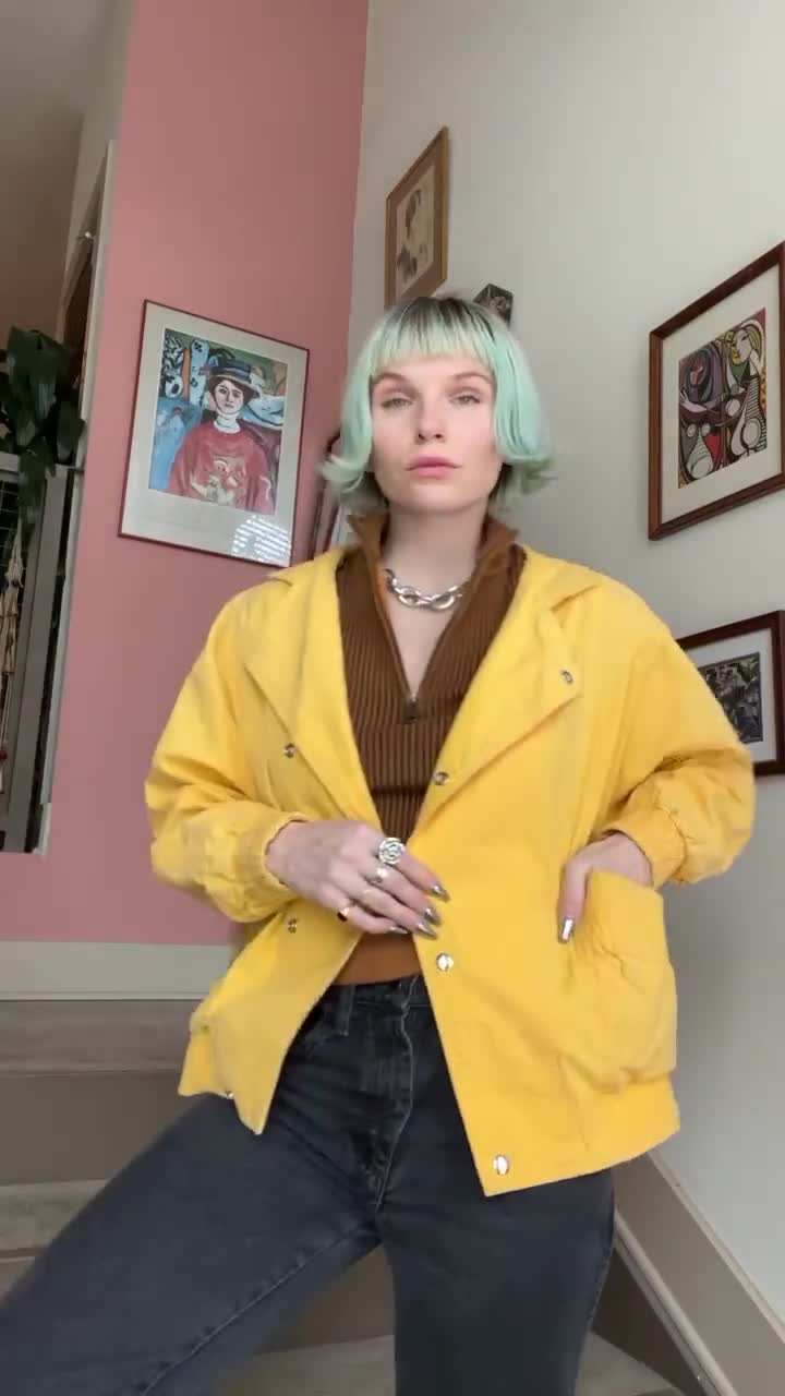 Reclaimed Vintage inspired cotton jersey bomber jacket in yellow - YELLOW