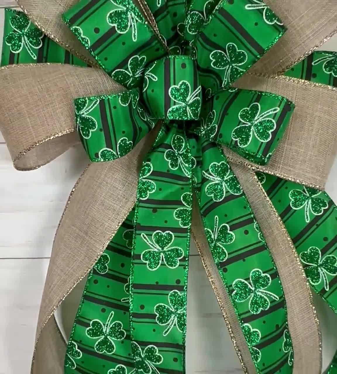 St Patricks Day Bow for Wreath, Shamrock Bow, Lantern Bow, Leprechaun Bow, St  Pattys Decor, Lucky Bow, Winter Decor, Gift Wrap Ribbon Bow 