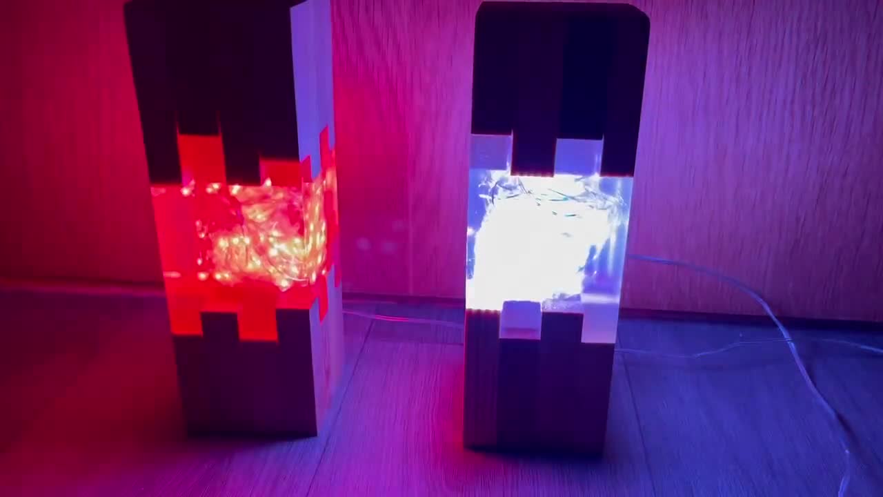 Epoxy Resin Lamp with LED Lights and Wooden Squares 