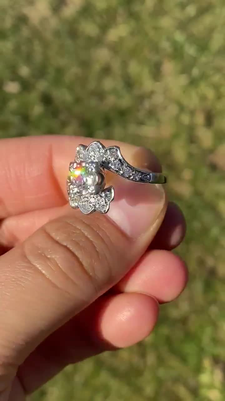 Antique Platinum Bypass Engagement Ring - Etsy