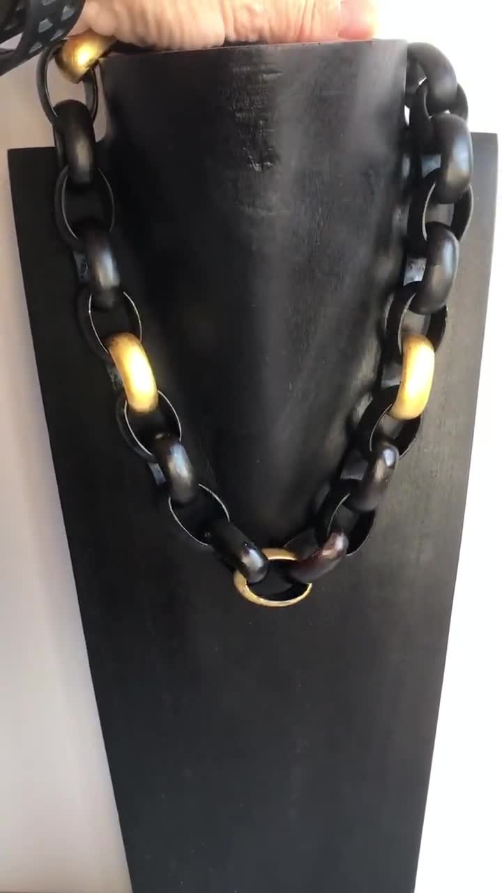 Avalaya Collana Lunga In Corda Di Cotone Nero Con Perline Geometriche In Legno, Multicolore, Regolabile, 74 Cm, Gioiello Etnico