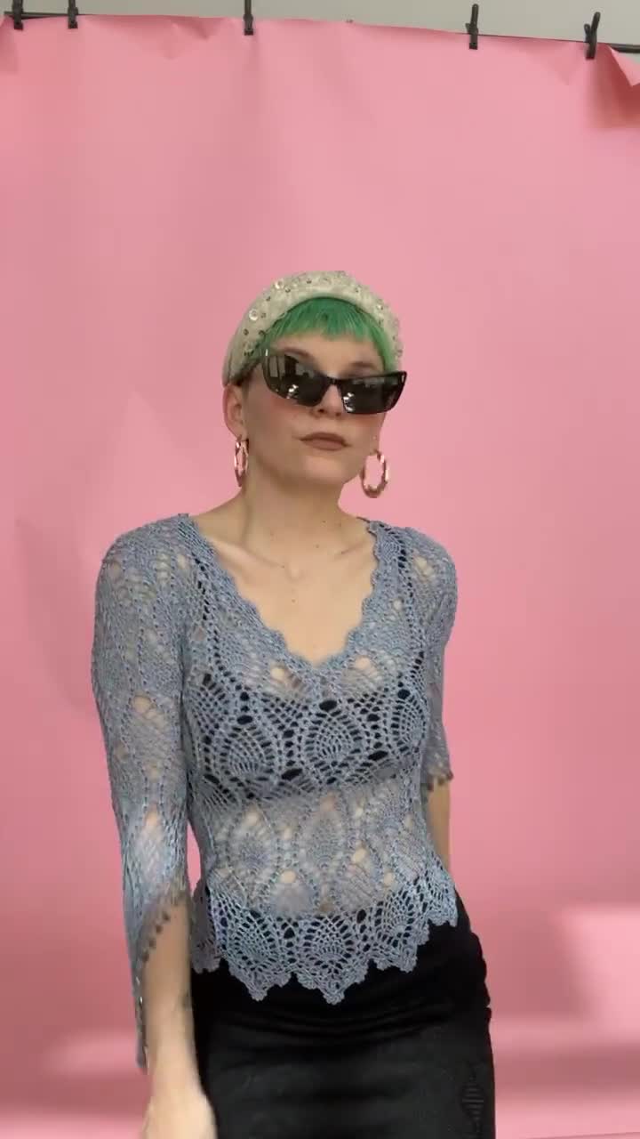VTG Y2K the Limited Handknit Crochet Periwinkle Top - Etsy