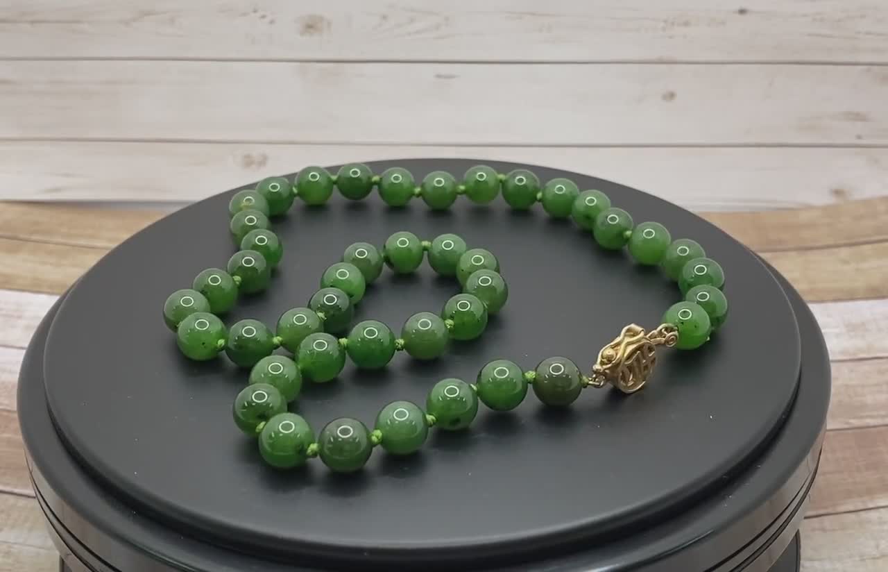 Light Green Nephrite Jade Pearl 14K Gold Bead Necklace – Upscale Consignment