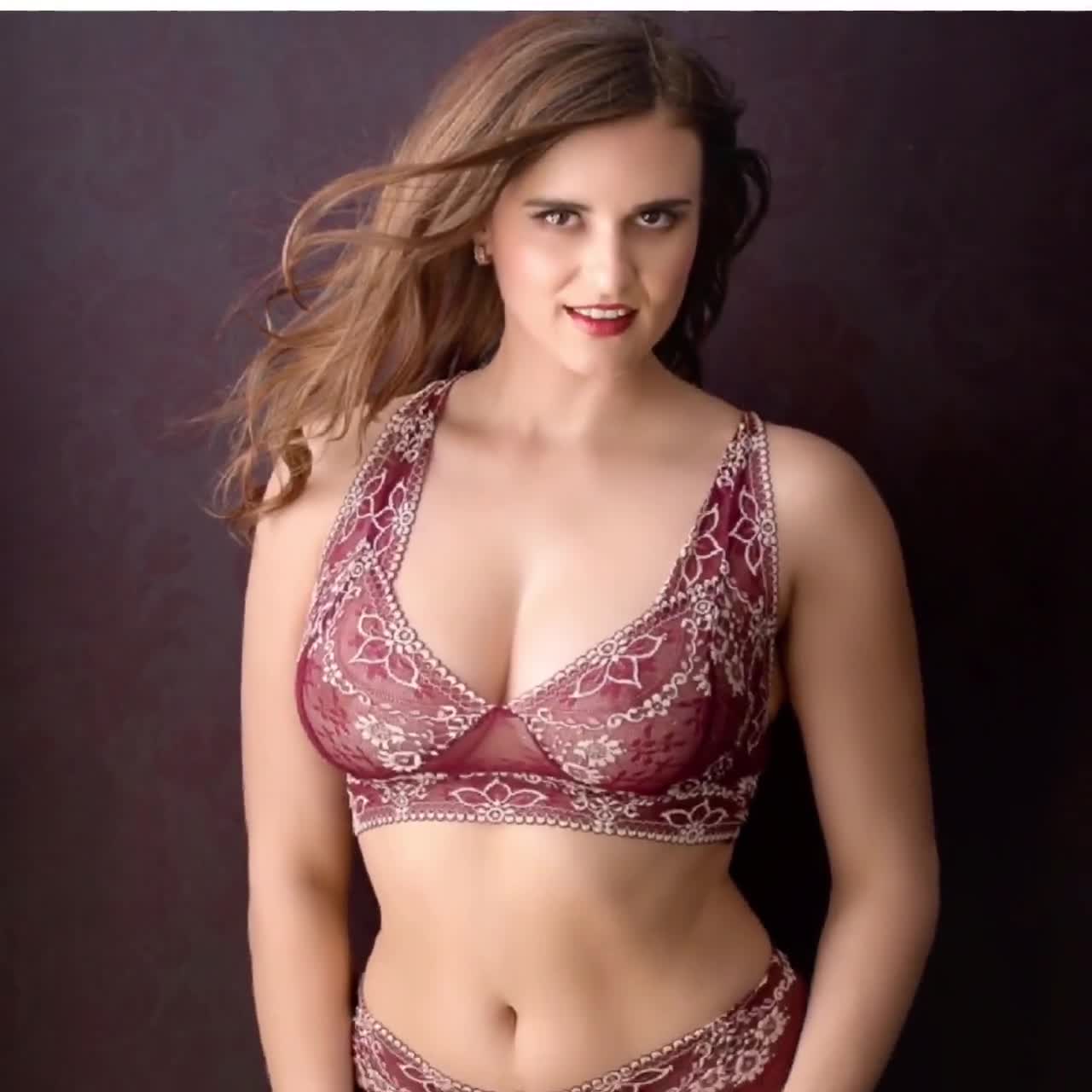 Two Tone Underwear, Balconette Racerback Bralette and Shortie Set in Dark  Sangria Red Henna Lace 