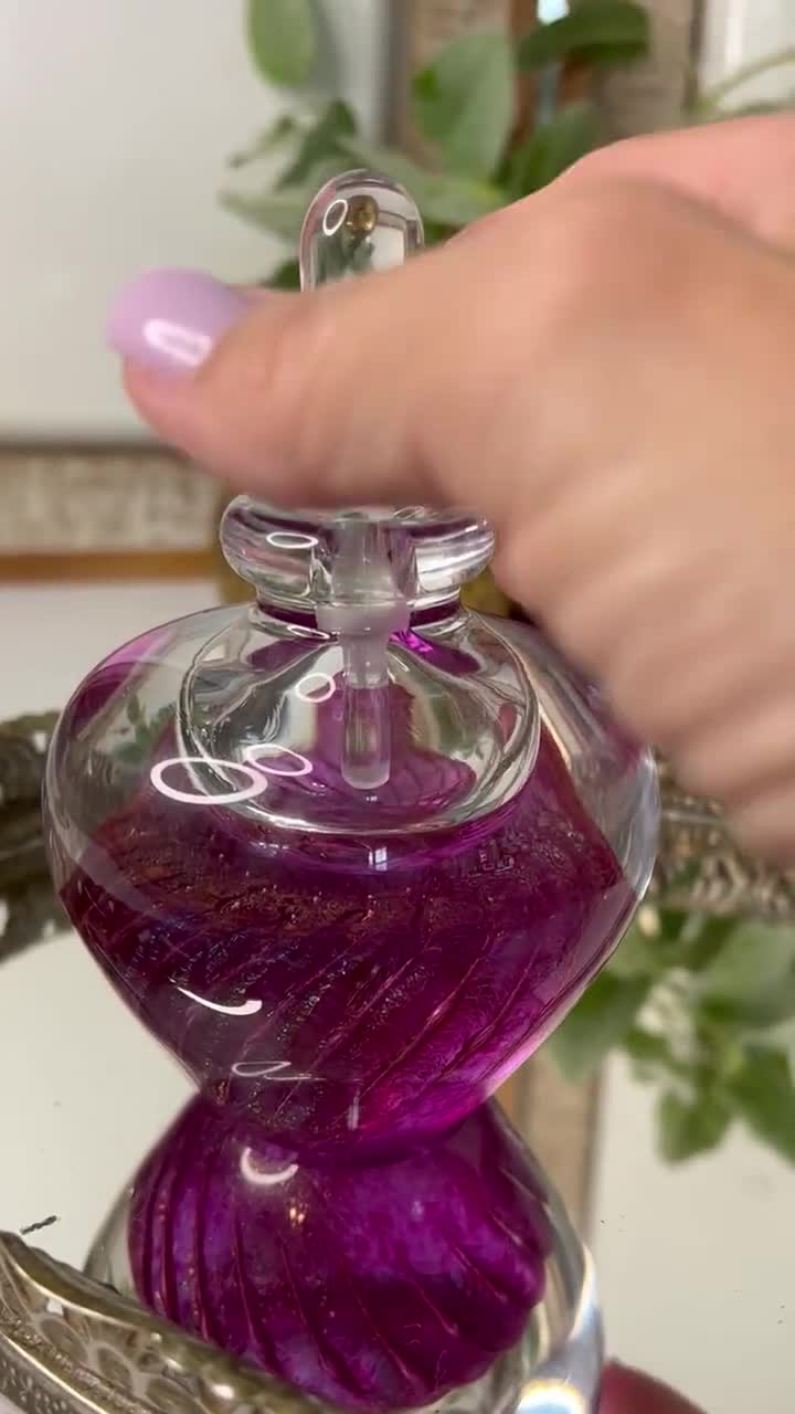 Vintage Art Deco Amethyst Glass Bottle With Glass Stopper Perfume Bottle  Pressed Glass Purple Glass Cut Glass Bottle Diamond Shape 