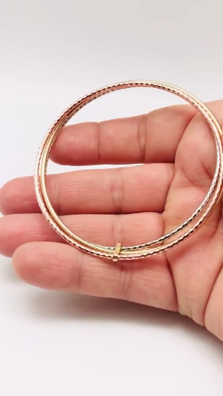 Modern 18 Karat Yellow White Rose Gold Bangle Bracelet