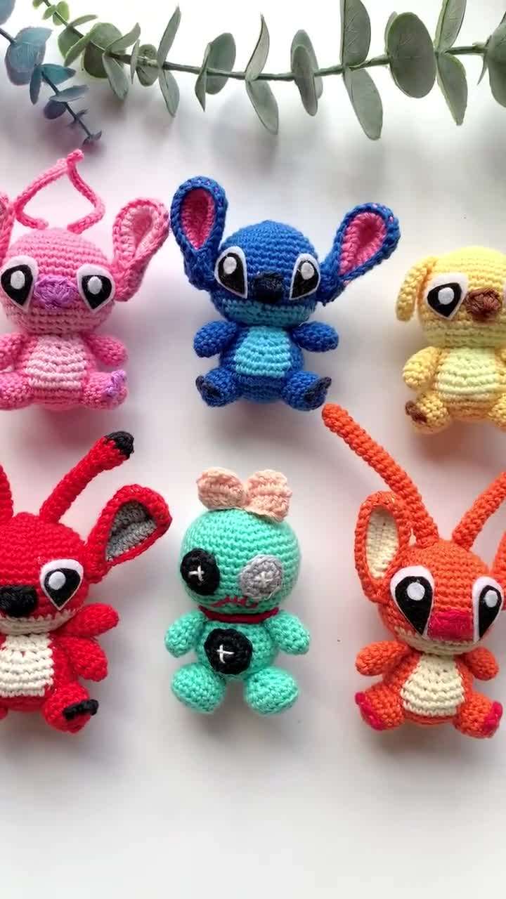 Crochet Stitch, Scrump Amirugumi , Leroy,reuben Doll, Blue and Pink  Creature Crochet Plush Amigurumi Inspired by Lilo and Stitch and Angel 