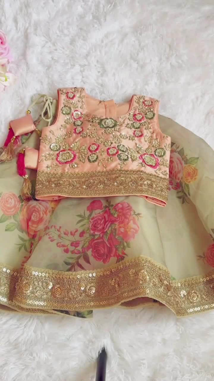 Buy Green Cotton Embroidered Floral Motifs Ruffle Choli And Lehenga Set For  Girls by FAYON KIDS Online at Aza Fashions.