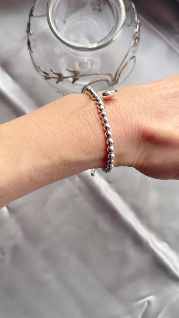 Sterling Silver Solid Heart Bracelet ‖ Adjustable Friendship