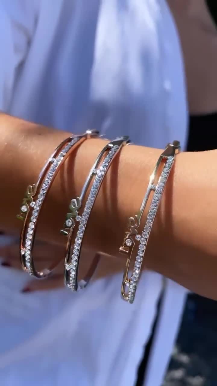 Bracciale Rigido In Filigrana Placcato Oro Rosa Con Zirconi Cubici, Gioiello Elegante Donna