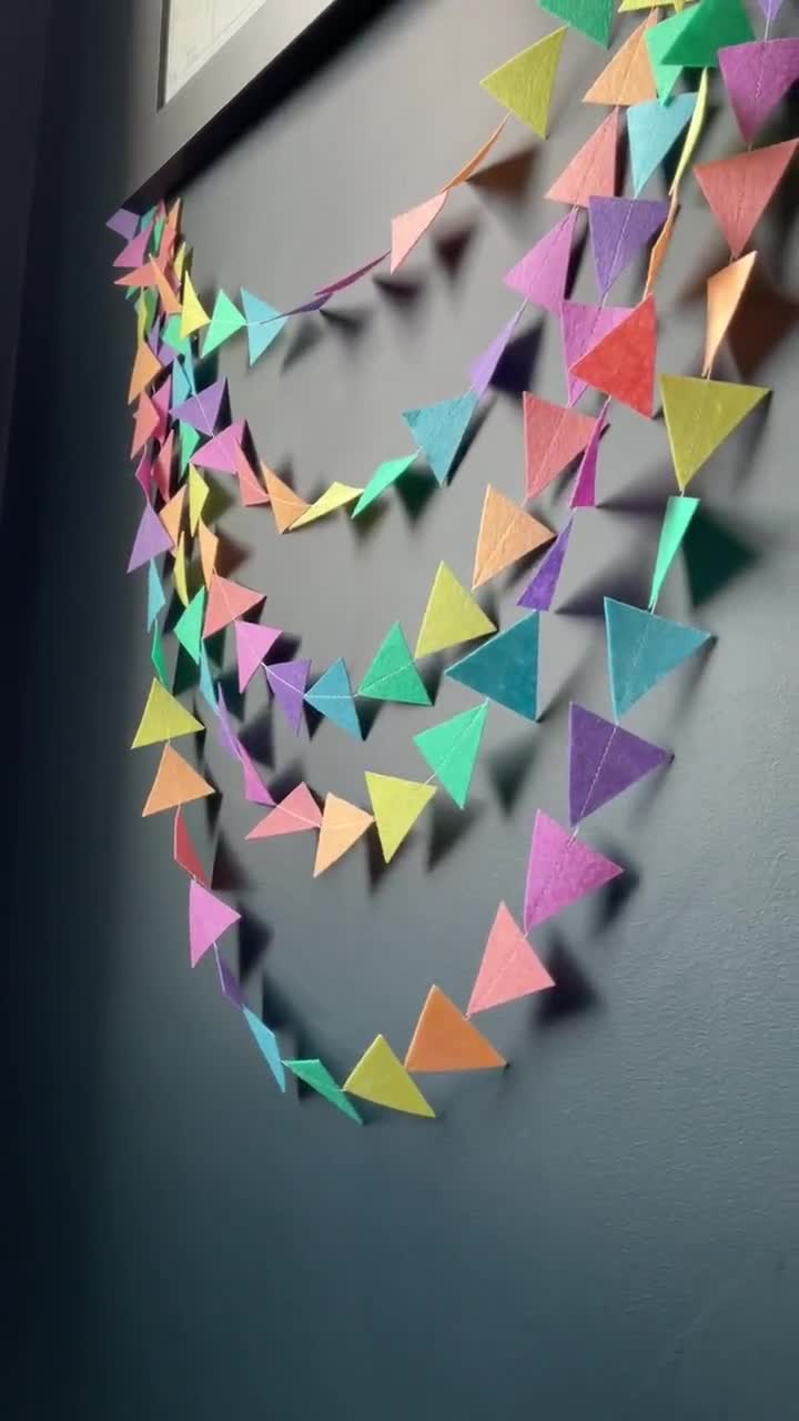Geometric Pastel Garland Colourful Party decor Handmade and Reusable Triangle Bunting Rainbow Birthday Decoration Rainbow Party Decor