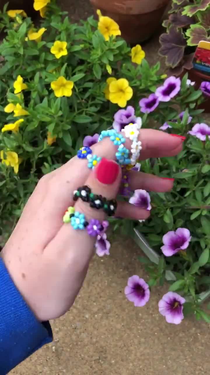 Seed Bead Flower Rings Seed Beads Handmade Jewellery Stacking Rings Daisy  Chain Indie Boho 