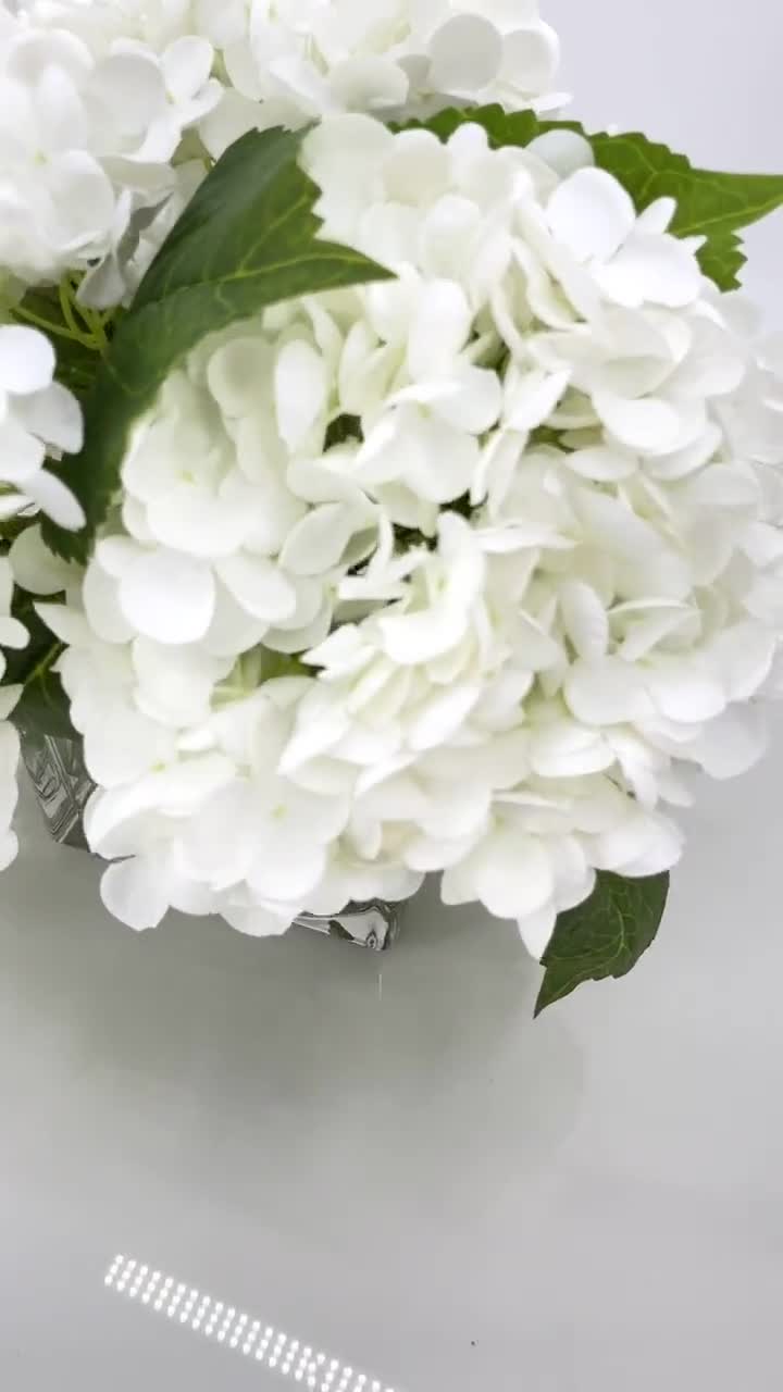 Ortensie Artificiali Real Touch - 4 Fiori Blù E Bianchi 53cm Per