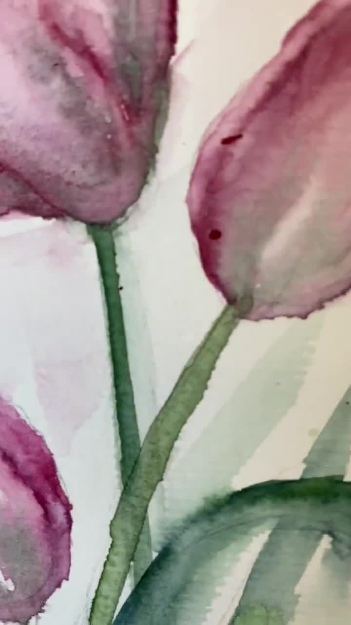 オリジナルチューリップ水彩画：小さな花のアートワーク（8x6） - Etsy