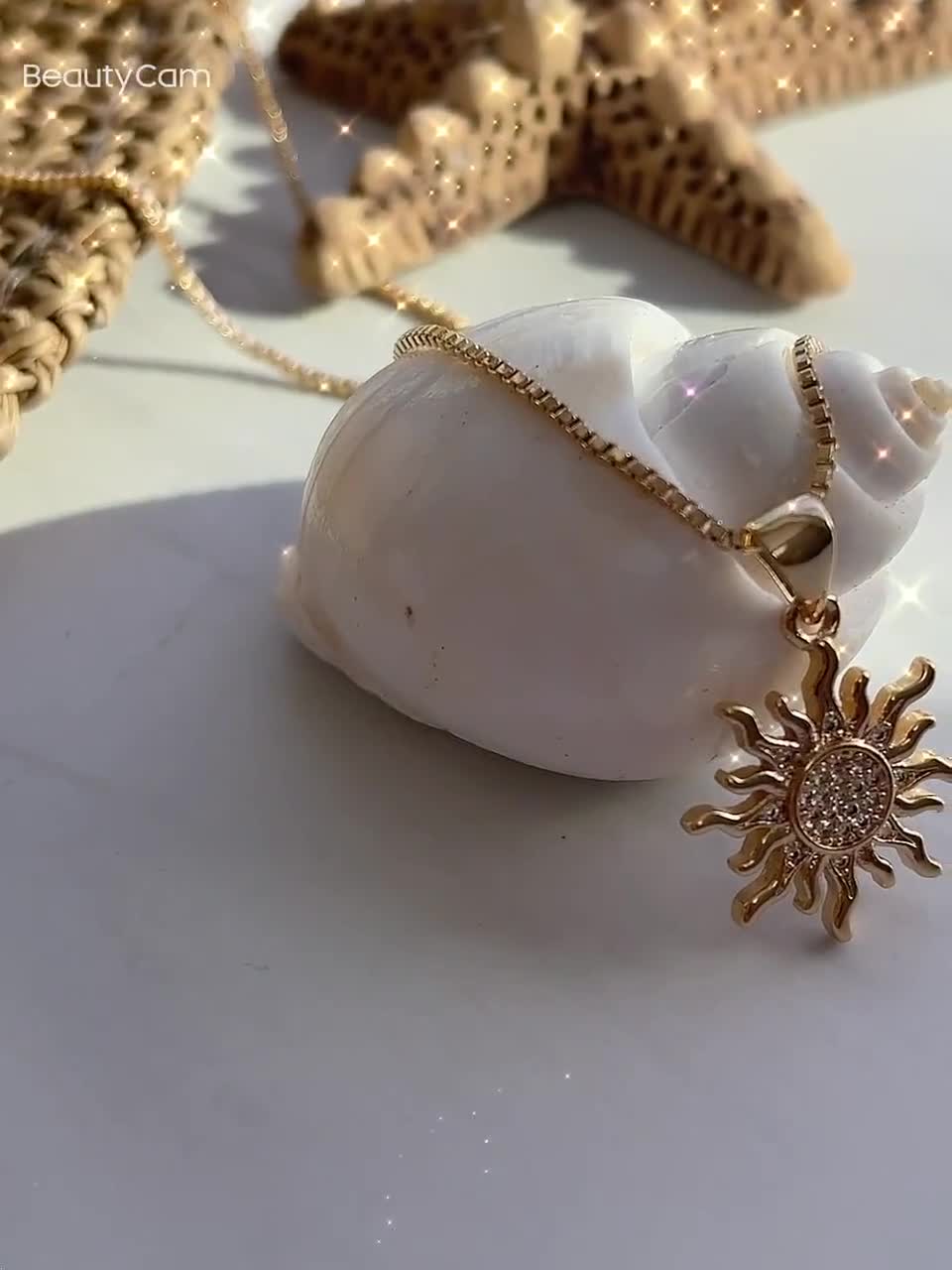Gold Evil Eye Sun Moon Necklace For Women - Dainty Paperclip Chain With Celestial Pendants, Luck Amulet Jewelry