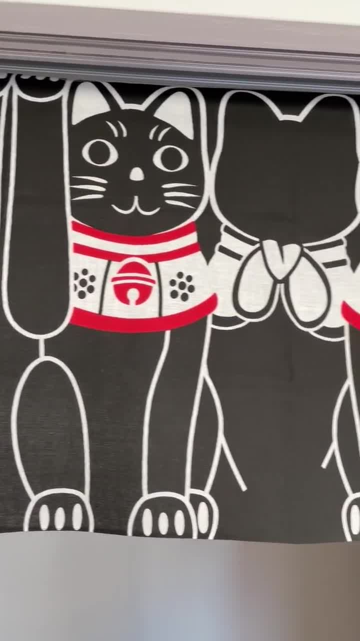 Gatos de la suerte japoneses maneky neko, noren corto, regalo para el hogar para amantes de los gatos, tapiz de pared para cafetería de gatos, decoración de restaurante japonés video poster