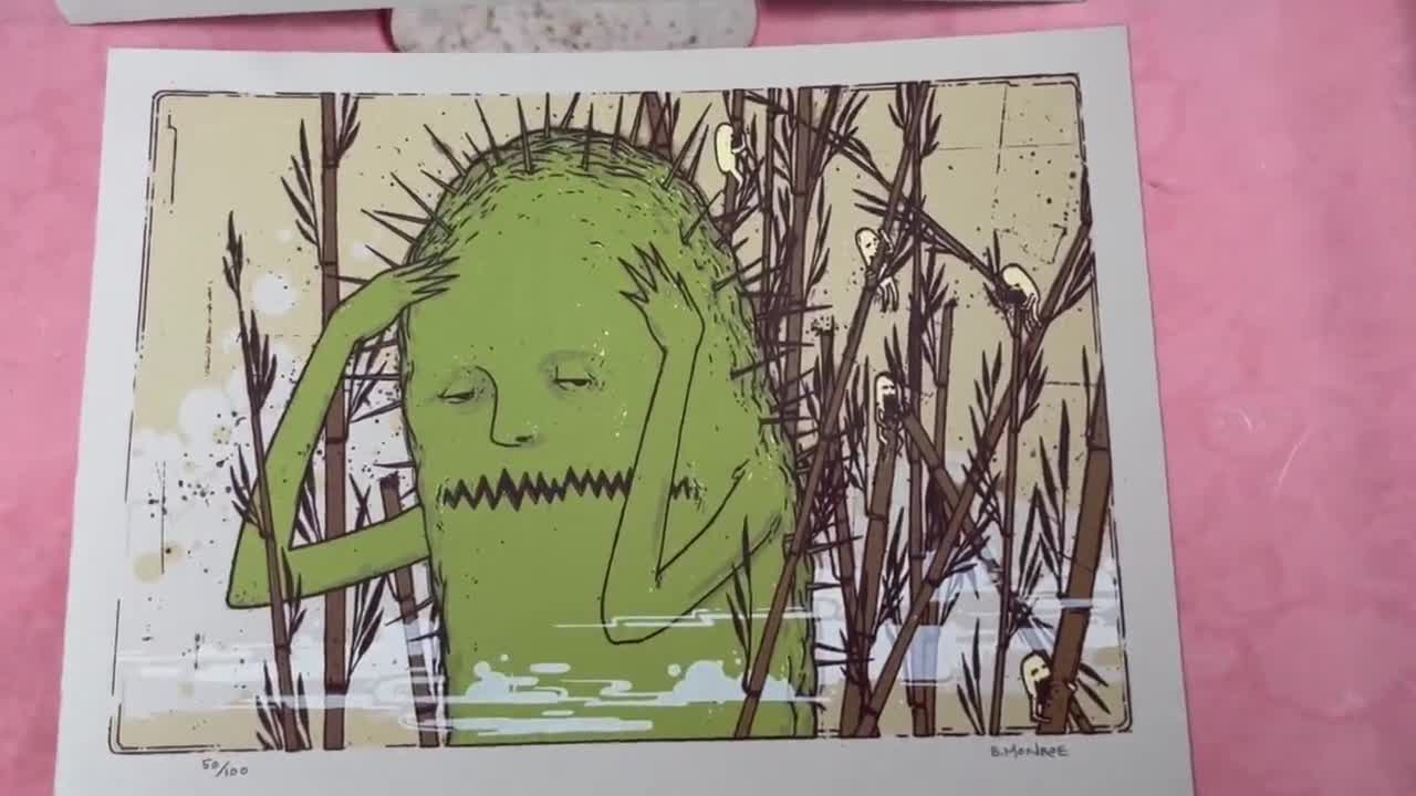 Set of 2 Brendan Monroe signed and numbered silkscreen lithographs 50/100  of cactus guy and little friend