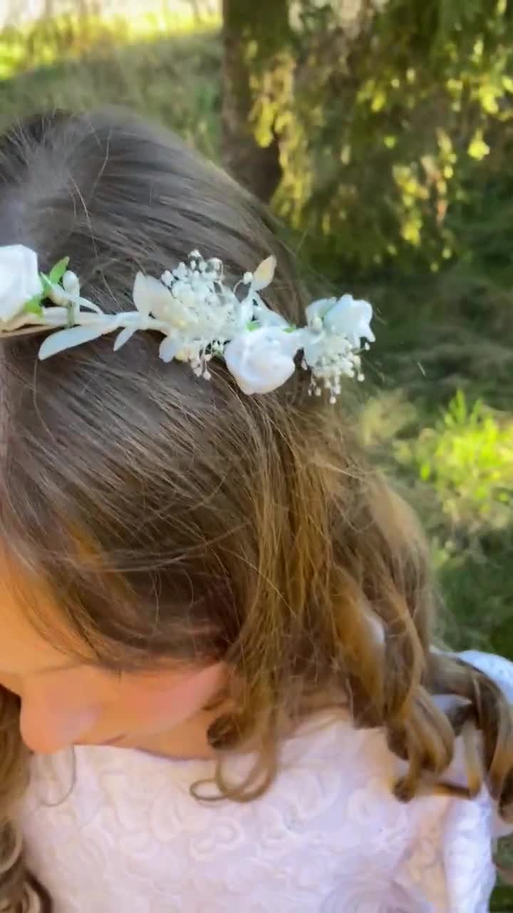 Primera comunión media corona 2021 flor tocado para niña rosas blancas  media corona Magaela comunión accesorios flor niña peinado -  México