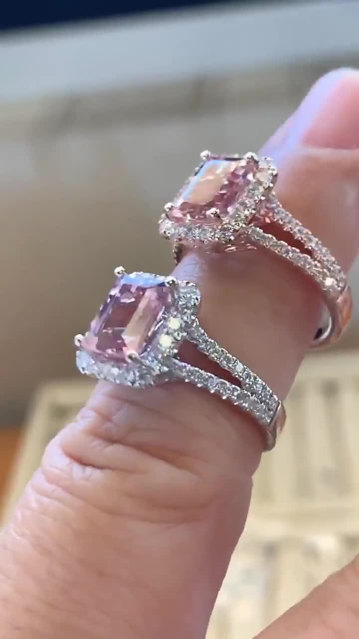 3Pcs 1.75 Carat 10k Rose Gold Morganite Engagement Ring Set Wedding Se –  agemz