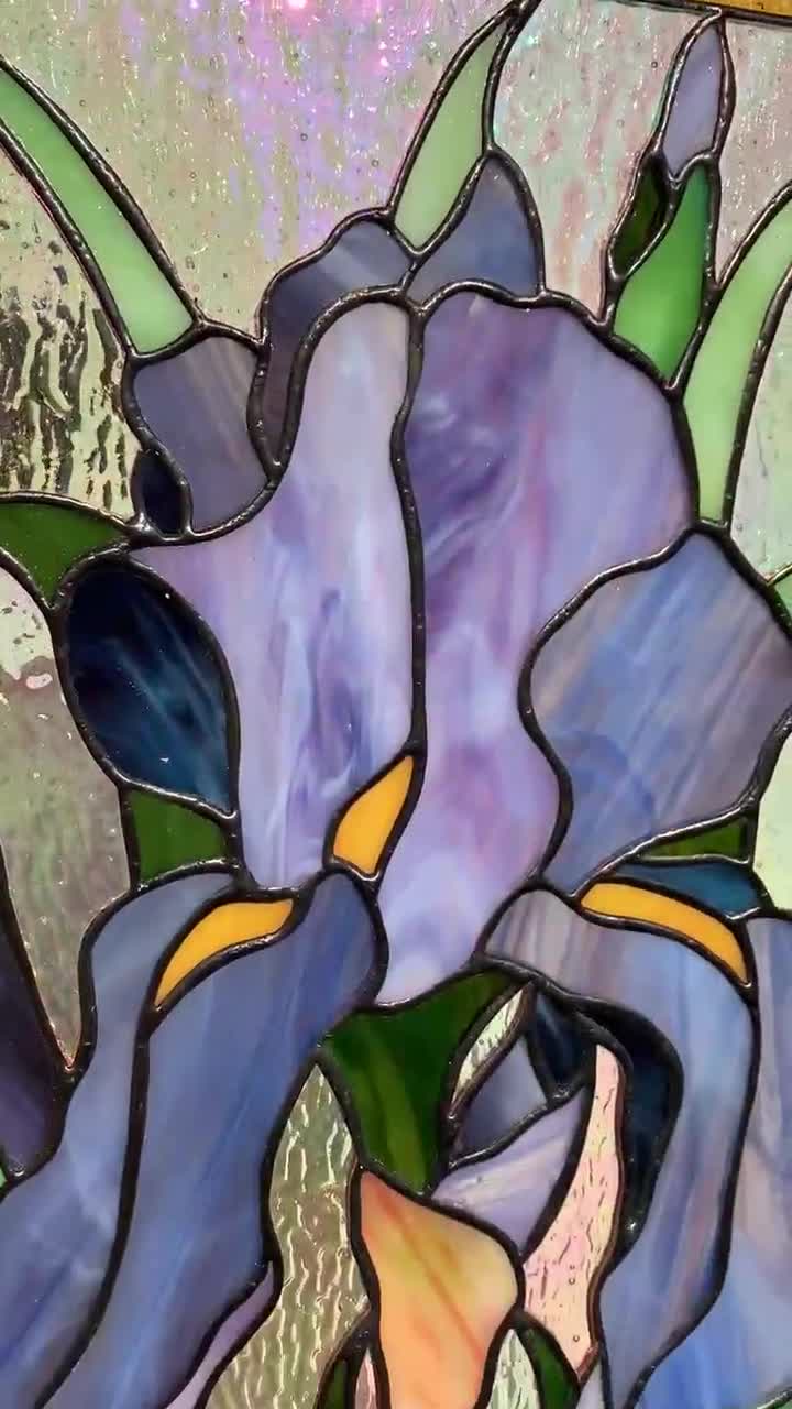 Purple And Yellow Stained Glass Business Card Holder With Agate Geode...