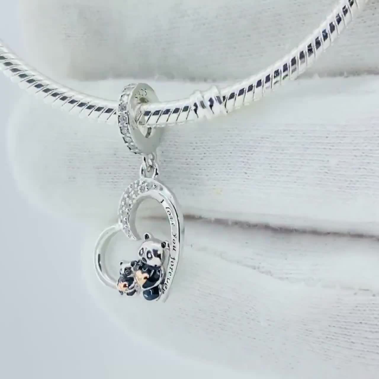 Panda Mom Heart Dangle Charm for Bracelet, I Love You