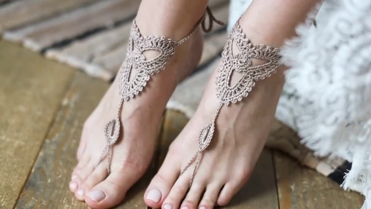 Black Crochet Barefoot Sandals, Nude Shoes, Foot Jewelry