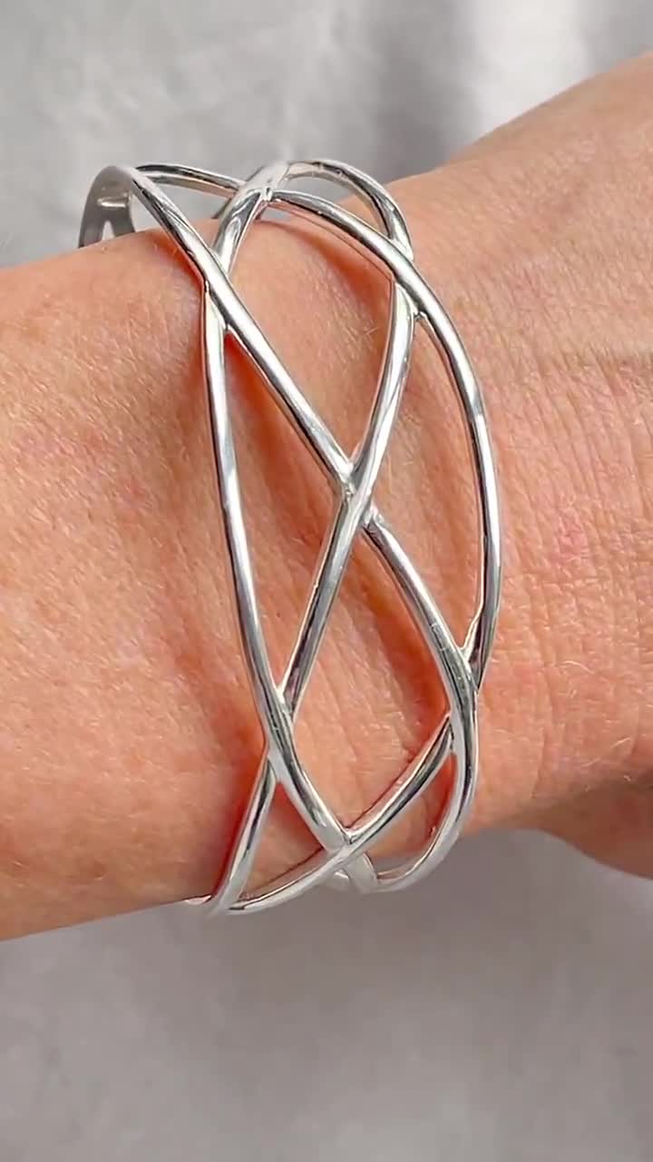 Sterling Silver Lattice Weave Cuff Bangle Bracelet