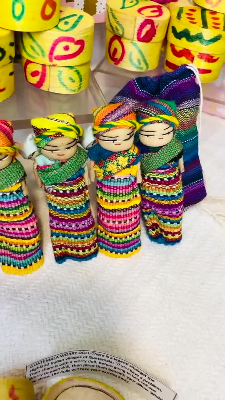 Two Guatemalan Worry Dolls with 100% Cotton Pouch - Love and Hope