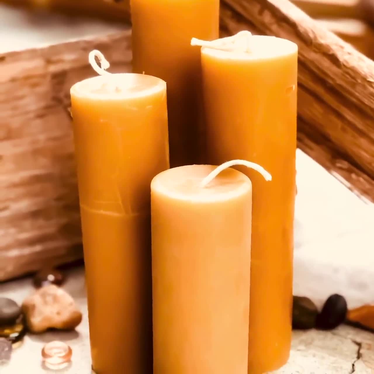 Set of 4 100% Pure Beeswax Pillar Candles-2 Wide Organic Beeswax