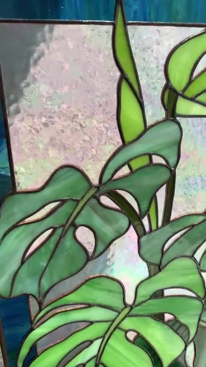 Stained Glass Window Panel Monstera Leaves Custom Window Hangings